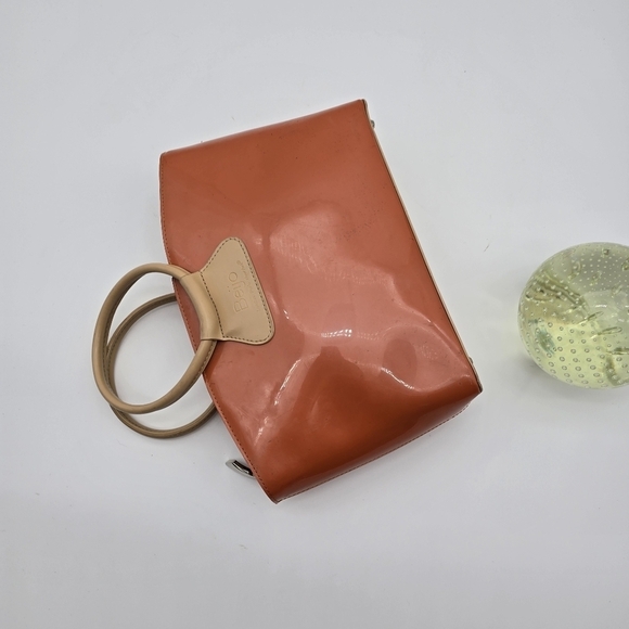 Beijo Purse Orange Hand Bag Round Handle Patent Gloss Small - Picture 13 of 14